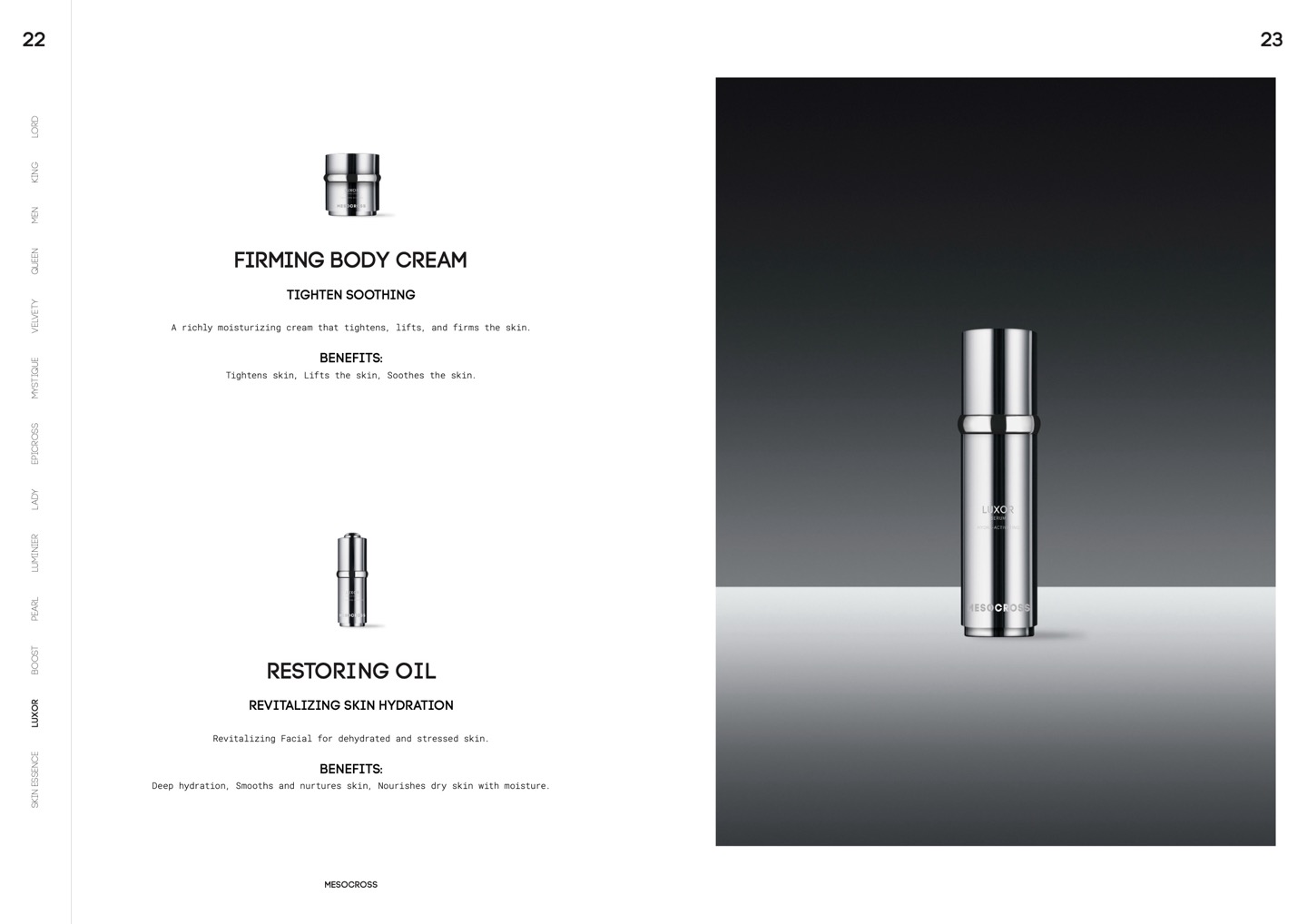 Catalogue spread with the index rail and product photography