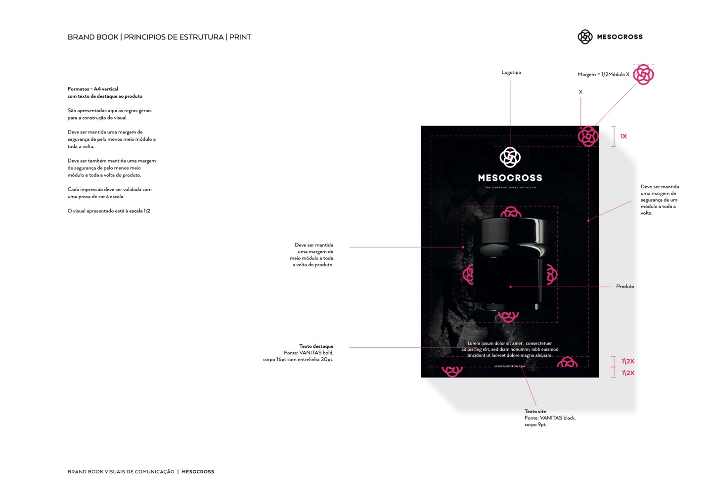 Brand book — A4 vertical construction with the module X and its margins